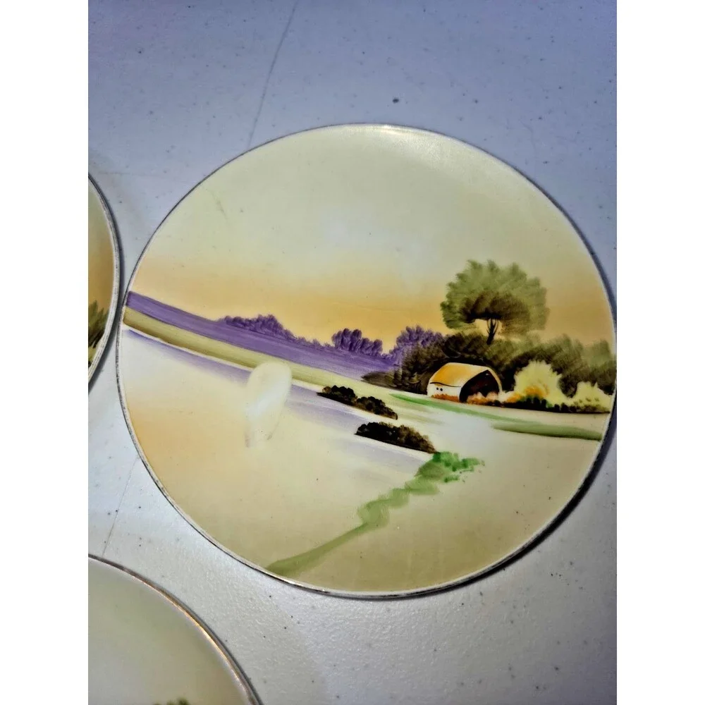 Vintage Meito China Porcelain Hand Painted Plates Lot of 3 made in Japan 6 Inch